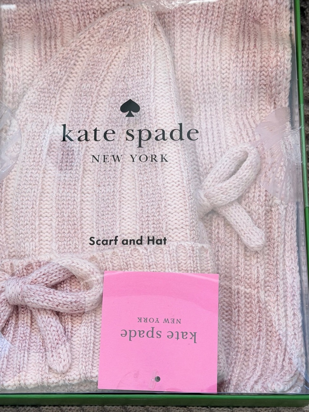 kate spade Pink Metallic Ribbed Knit Hat & Scarf Set
